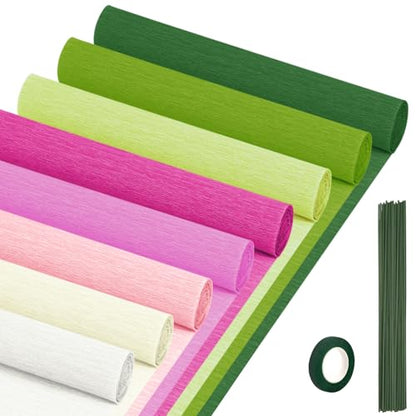 Crepe Paper Streamers 8 Rolls, 10 x 98Inch 8 Pink&Green Colors - color: Pink&Green