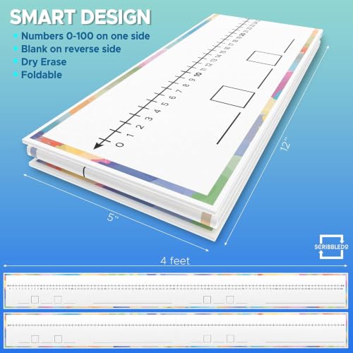 Set of 10 Dry Erase Number Boards - Double Sided, 4 Feet, Red & Black Dry Erase Marker, 0-100 Number Line on One Side, Blank Line on Reverse - style: Set of 10 Boards & 20 Markers