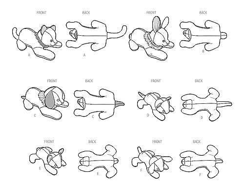 Simplicity S9837 Easy-to-Sew Plush Fleece Kitten, Bunny & Puppy Sewing Pattern by Carla Reiss, One Size