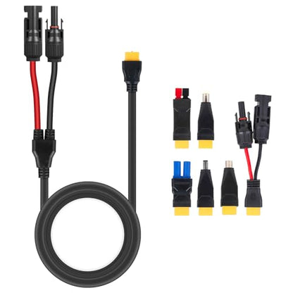 Solar Panel Connector Kit 6 in 1 Cable Solar Connector 14AWG Heavy-Duty Cable Weatherproof for RV Camping Portable Power Staion Generator DC5521 7909 8020 XT60 (5FT) - size: 5FT