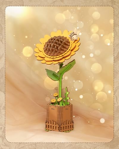 Kaayee 3D Wooden Flower Puzzles Sunflower, Wood Flowers Craft for Adults - color: Sunflower