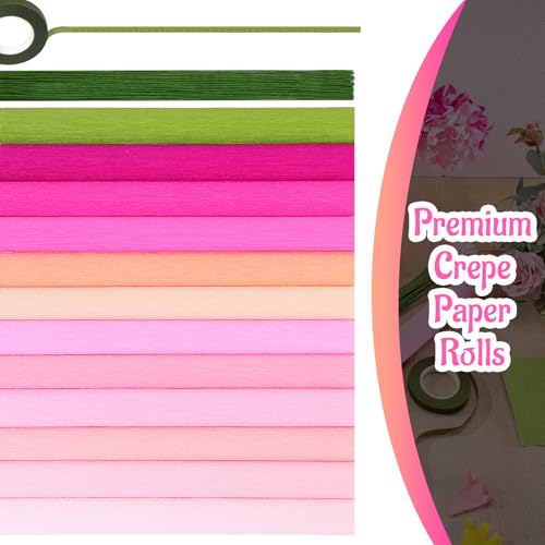 Chrisfall 12 Rolls Crepe Paper Streamers, 8 Feet X 10 Inch, Pink Colors - color: Pink Colors