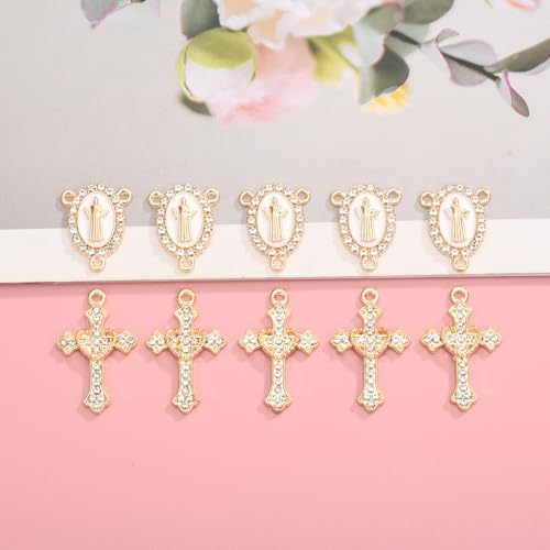 Jiali Q 20 Piece Set Rhinestone Cross Connectors and Pendants for Jewelry Making (Gold St.Benedict) - color: GOLD St.Benedict