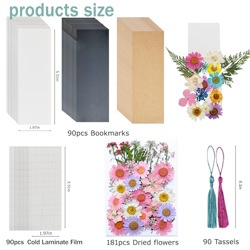 Bakayoyo 451 pcs DIY Dried Pressed Flowers Bookmark Making Kit, DIY Paper Book Mark Bulk Craft Supplies for Book Lovers,Reading Women, Classroom& Ideal Gifts for Teachers Students Friends