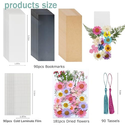 Bakayoyo 451 pcs DIY Dried Pressed Flowers Bookmark Making Kit, DIY Paper Book Mark Bulk Craft Supplies for Book Lovers,Reading Women, Classroom& Ideal Gifts for Teachers Students Friends