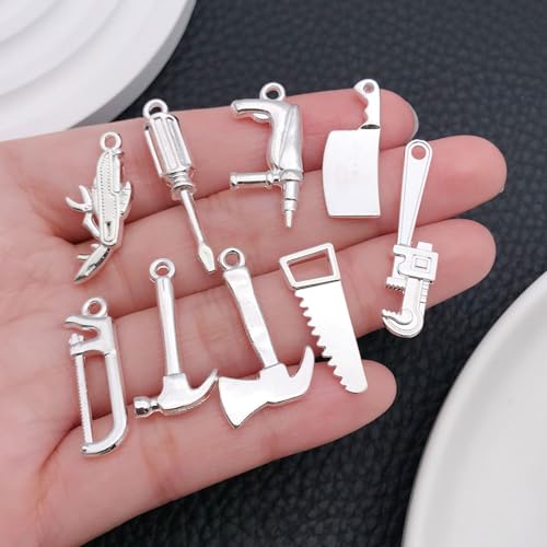 WOCRAFT 60pcs Bright Silver Tools Charms Bracelet Charms for Jewelry Making Sets DIY Necklace Bracelet Keychain Crafting Charms Kit Craft Supplies (SN903) - color: Bright Silver, size: Tools Charms