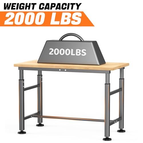 TORACK Adjustable Workbench with Rubberwood Top Rolling, 42x20 in Workbench - size: 42 in x 20 in