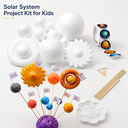Solar System Project Kit, DIY Solar System Model Kit with Foam Balls, Planet Stickers & Sticks, Space Science Craft Kit for School Projects & Educational Learning