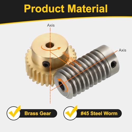 uxcell Worm Gear Set 30T 0.8 Module 1:30 Reduction Rate, Right Rotation Drive Gear Box Wheel Reduce Transmission Part (Brass Gear-4mm Bore, 1045 Steel Rod 5mm Bore) - size: Gear-4mm, Rod-5mm Bore, style: 0.8M-30T