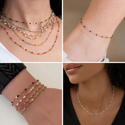 16.5FT Stainless Steel Enamel Chain 2MM Gold Lip Chain for Jewelry Making - color: gold(white)