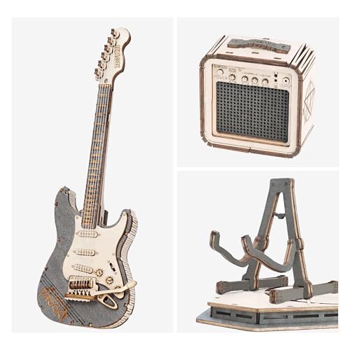 ROKR 3D Puzzles for Adults Wooden Craft Kits Musical Instrument Model Kit Collectibles Home Desk Room Decor (Electric Guitar)