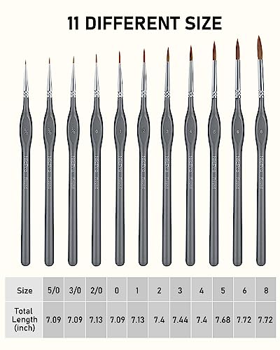 Nicpro Kolinsky Sable Miniature Paint Brushes, 11PCS Fine Detail Brush Set - size: 11 PCS (black)