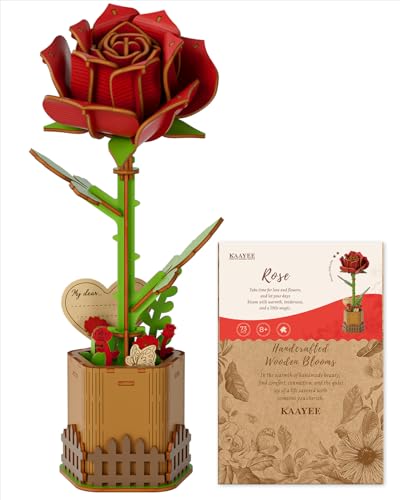 Kaayee 3D Flower Puzzles for Adults-Rose, Wooden Flowers Craft for Adults - color: Rose