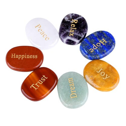 TGS Gems Set of 7 Chakra Stones - Reiki Healing Crystal with Engraved Inspirational Word Palm Stones(7 Different Words) - color: Ckl-bbs