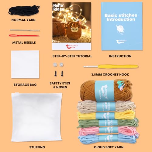 CrochetBox Brown Highland Cow Crochet Kit for Beginners, Craft for Adults - color: Highland Cow