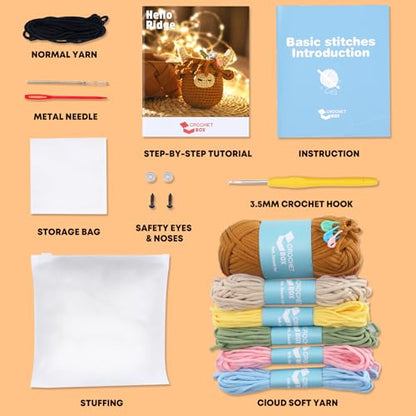 CrochetBox Brown Highland Cow Crochet Kit for Beginners, Craft for Adults - color: Highland Cow