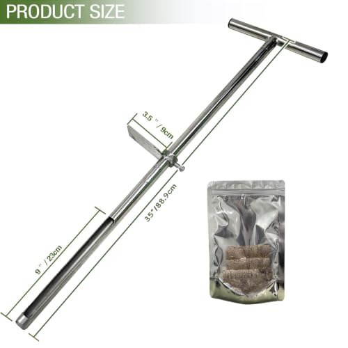 Soil Probe 35 Inch with 2 Bags, Straight Soil Sample Probe for Lawn House Plants, T-Handle Soil Sampler Probe Rod with Pedal, Stainless Steel Soil Test Kits Tool for Soil Sampling - size: 35" #Straight
