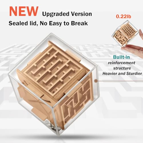 Handheld Fidget Game for Kids and Adults - 6-Sided Wooden Puzzle Cube Fidget Toy for Anxiety Relief - Fun Maze Toys for Travel - 3D Brain Teaser Cube for Christmas Stocking Stuffers
