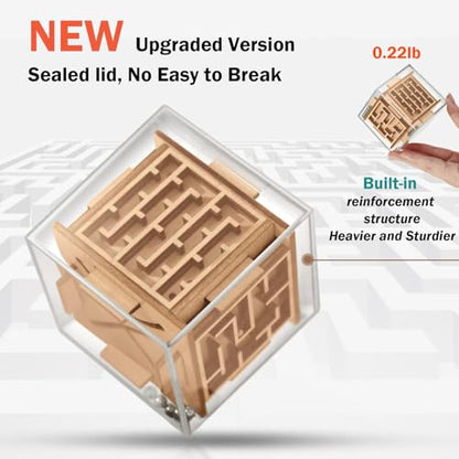 Handheld Fidget Game for Kids and Adults - 6-Sided Wooden Puzzle Cube Fidget Toy for Anxiety Relief - Fun Maze Toys for Travel - 3D Brain Teaser Cube for Christmas Stocking Stuffers