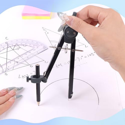 Unjoo Professional Metal Compass for Geometry Set, Math Protractors (Black) - color: Black