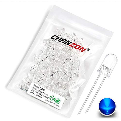 CHANZON 100 pcs 5mm Blinking Blue LED Diode Lights 1.5Hz Flashing - color: D) Clear Blue (100pcs)