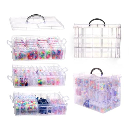 VTG Bead Organizer Box, 56 Pcs Small Plastic Containers with Lids and 3-Tier Stackable Storage Box, Clear Organizers for Jewelry Toys Craft Storage - style: 3 tier coffret