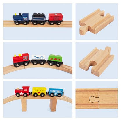 Wooden Train Tracks, 58Pcs Track Expansion Wooden Railway System - style: 58 Pcs