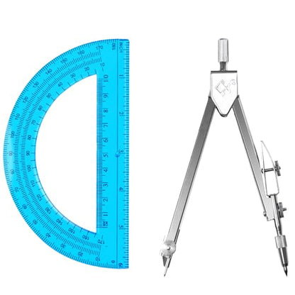 Students Geometry Math Set, Drawing Compass and 6 Inch Protractor - color: Blue