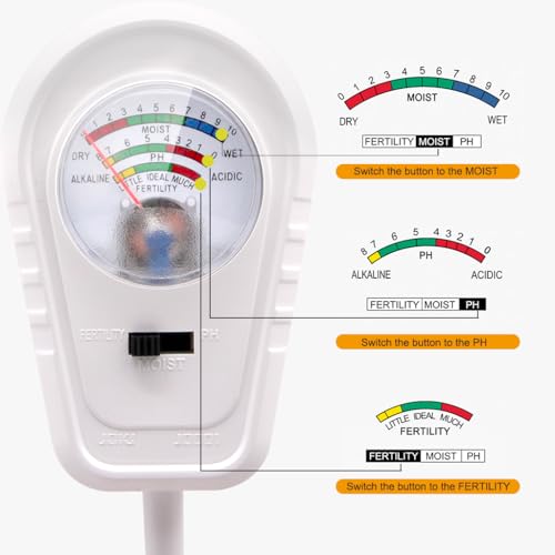 Soil Test Kit 3-in-1, Soil Moisture Meter, Soil PH Meter, Fertility Soil Tester, Soil Tester for Garden, Lawn, Farm, Outdoor & Indoor Use (Silver Frost White)