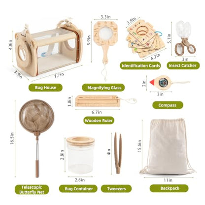 11Pcs Wooden Bug Catcher for Kids, Outdoor Explorer Bug Catching Kit