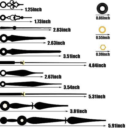 5pcs High Torque Quartz Clock Movement Mechanism Replacement Clock Kit with 12 Different Pairs of Hands Clock for DIY Handicrafts Repair Clock Parts Shaft Lengths 13mm 18mm
