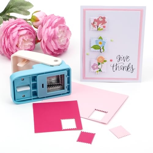 2Pcs Stamp Punch 1x0.8 Inch Scalloped Rectangle Puncher & 1.5 Inch Square Hole Puncher, Stamp Cutter Hole Punches, Square Punch Craft Lever, Journal Paper Punches for Crafting Scrapbooking Card Making - color: 1.5 Square + 1x0.8 inch Stamp Punch