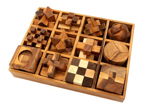 BSIRI 12 in 1 3D Wood Puzzle Box Set - Wooden Brain Teaser Puzzles for Adults Interlocking Toys Games for IQ and Mind Ideal for Patio Decor Desk Office and Unique Gift Hand Game (12 Games) - style: 12 Puzzle Set