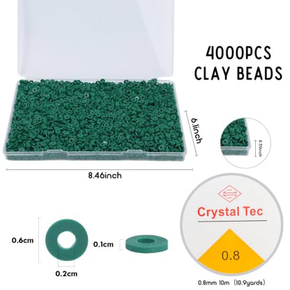 4000pcs Clay Beads - Forest Green, 6mm Heishi Bead Polymer Flat Round Disc Bulk Beads for Jewelry Making,DIY Friendship Bracelet and Necklace Craft - color: Forest Green