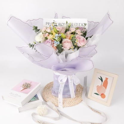 FUHITIM 20 Sheets Flower Wrapping Paper(Lavender Purple) - color: Lavender Purple (Wave Edge)