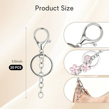 sunla 20pcs Silver Keychain Making Kit with Key Rings Lobster Clasp Chain, Metal Bag Charm Kits for DIY Craft Jewelry Making - color: Silver-20pcs