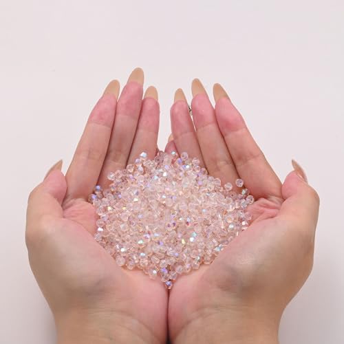 1000pcs 4 mm Bicone Crystal Beads Faceted Crystal Glass Beads Bulk for Jewelry Making DIY Necklace Bracelet Earring (Aqua Pink AB Color) - color: Aqua Pink AB
