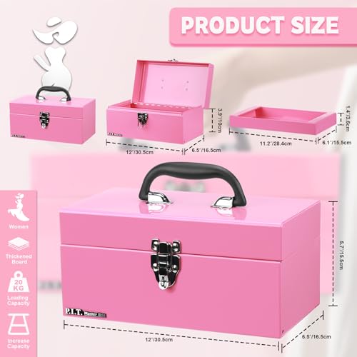 P.I.T. Metal Tool Box 12 Inch,Portable Small Toolbox with Latch,Pink - color: Pink, size: 12 Inch