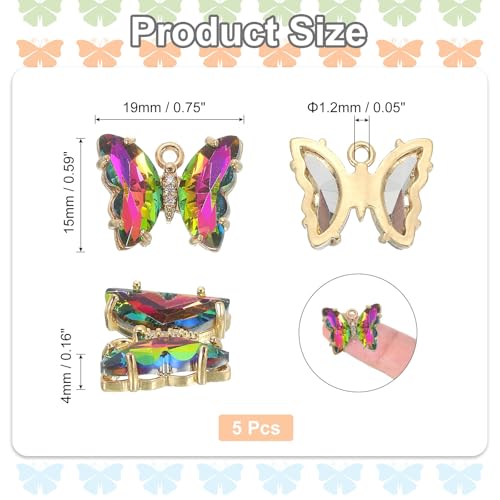 uxcell Crystal Gold Plated Butterfly Charm, Brass Zircon Charm Pendant - color: Multicolor, size: 19x15mm