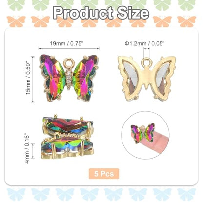 uxcell Crystal Gold Plated Butterfly Charm, Brass Zircon Charm Pendant - color: Multicolor, size: 19x15mm
