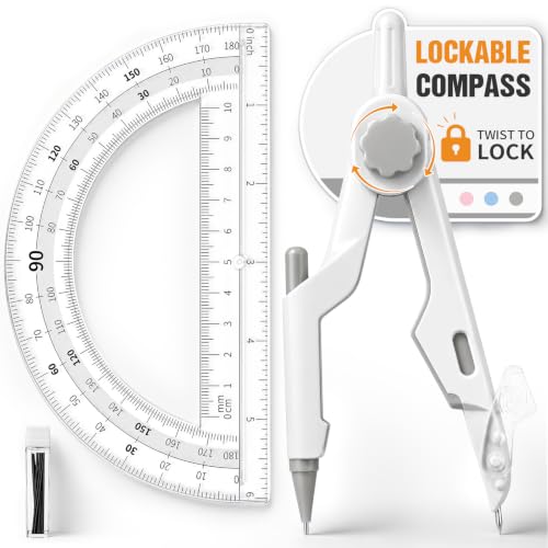 Sooez Lockable Compass and Protractor Set, Metal Compass Drawing Tool - color: Beige