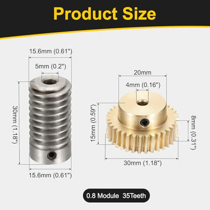 uxcell Worm Gear Set 35T 0.8 Module 1:35 Reduction Rate, Right Rotation Drive Gear Box Wheel Reduce Transmission Part (Brass Gear-4mm Bore, 1045 Steel Rod 5mm Bore) - size: Gear-4mm, Rod-5mm Bore, style: 0.8M-35T