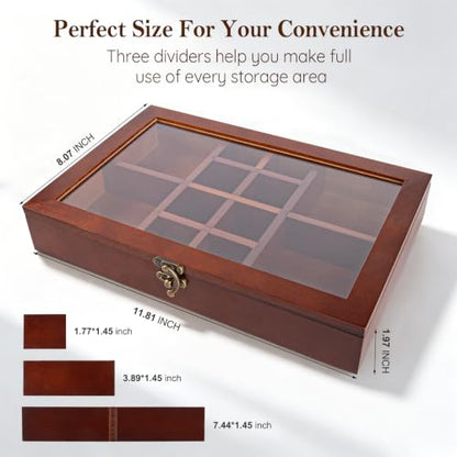 Adjustable Rock Collection Box, Wood Crystal Display Case for Gemstone - color: Brown
