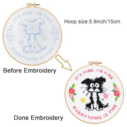 Louise Maelys Funny Dog Embroidery Kit for Beginners Floral Craft - color: funny dog