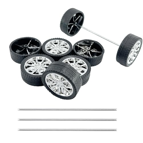 8PCS Toy Car Wheel RC Car Rubber Tire Wheel with Metal Shaft Axles for RC Car Truck Robot DIY Model Car Building Parts (2.5x45mm) - style: 2.5x45mm