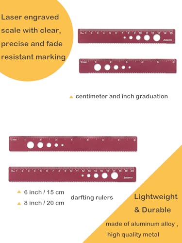 Metal Geometry Set, 5-piece Aluminum Ruler, Math Drafting Ruler Kit Includes Protractor, Triangle Rulers, Straight Rulers-Math Measurement Tools for School and Office Supplies (Plum Red) - color: Red