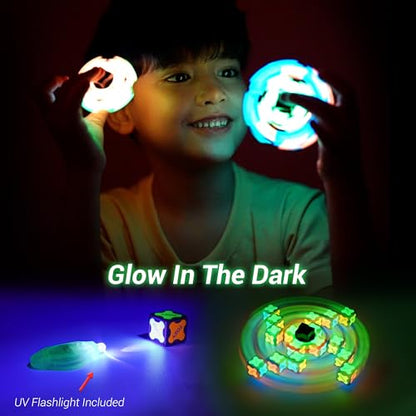TOSY Magnet Fidget Spinner Glow - 16 Blocks, 3 in 1 Toy: Transformable Fidget Spinner, Infinity Cube, 2x2 Puzzle Cube, Glow, Stress Relief, STEM Magnet Tiles Birthday Gift for Kids/Boys/Girls/Adults - color: Glow B