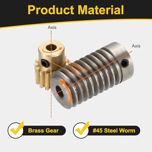 uxcell Worm Gear Set 15T 0.8 Module 1:15 Reduction Rate, Right Rotation Drive Gear Box Wheel Reduce Transmission Part (Brass Gear-4mm Bore, 1045 Steel Rod 5mm Bore) - size: Gear-4mm, Rod-5mm Bore, style: 0.8M-15T