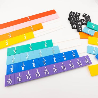 Rainbow Fraction Tiles, Montessori Math Materials, Fraction Manipulatives, Unit Fraction, Fraction Bars Math Manipulatives, Fraction Games, Homeschool Supplies (Set of 53)