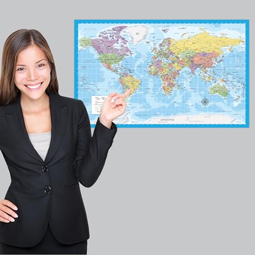 2 Pack - Laminated World Map & US Map Poster Set - Wall Chart Map of the World & United States - Made in the USA [Light Blue] - color: Light Blue